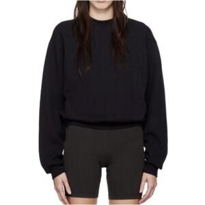 SKIMS Cotton Fleece Classic Crewneck Sweatshirt L Black Onyx Lounge Comfy